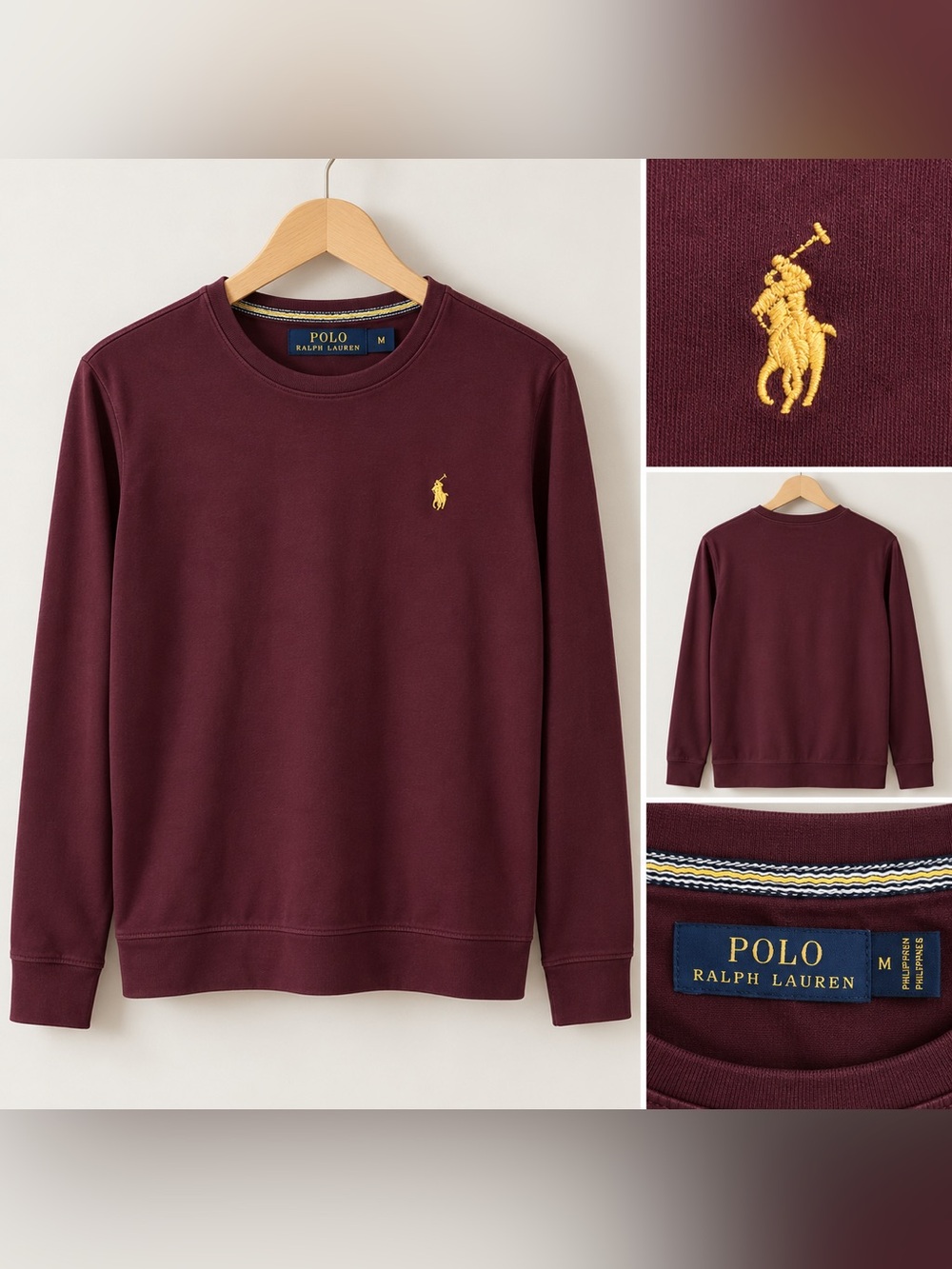 Polo by Ralph Lauren Burgundy Long Sleeve Crewneck with Yellow Pony Logo